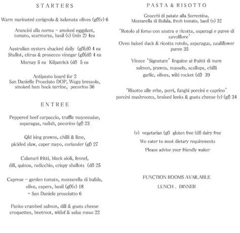 vivace brighton menu.